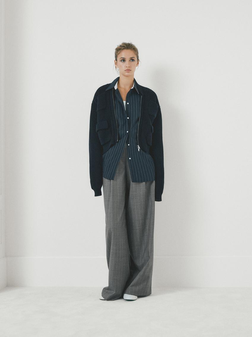 Massimo Dutti Рубашка в полоску с контрастной деталью, темно-синий