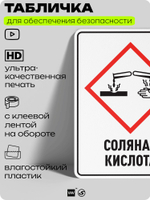 Табличка для обеспечения безопасности "Соляная кислота", для производства, предприятия, организаций, 40х30 см, Silver Plane x Айдентика Технолоджи