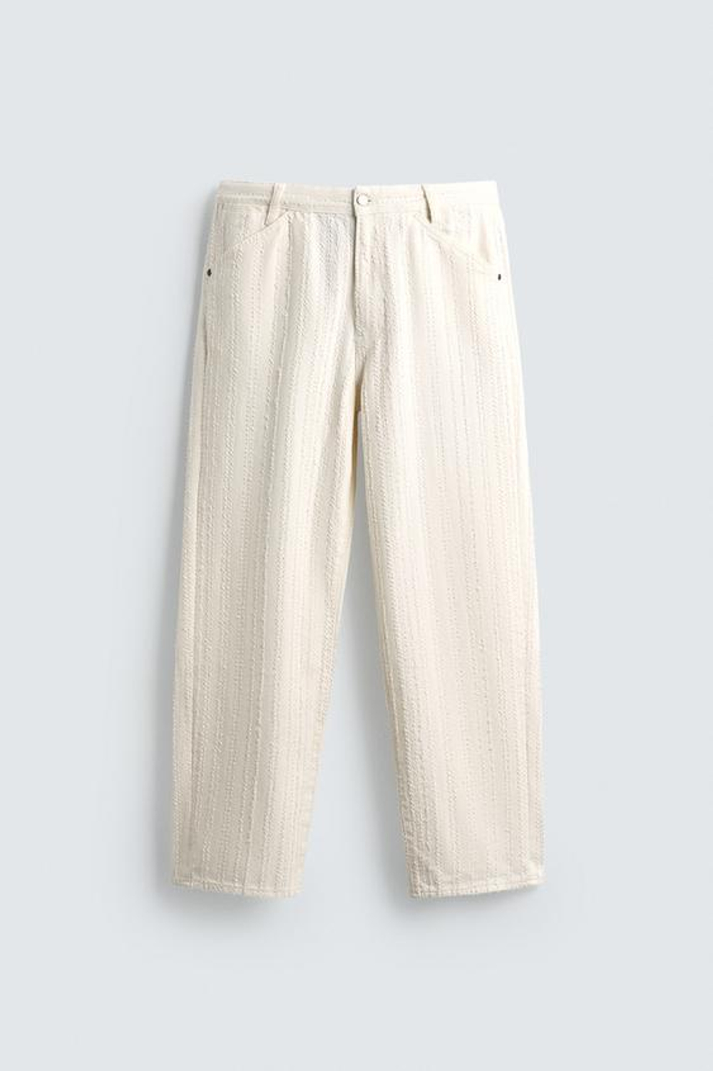 ZARA ДЖИНСЫ В ПОЛОСКУ С РЕЛЬЕФНЫМ УЗОРОМ, ЖЕЛТОВАТО-БЕЛЫЙ