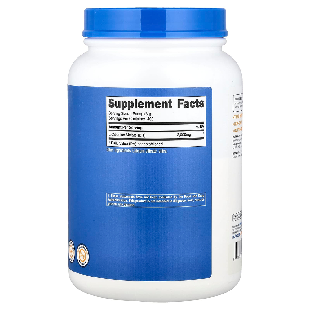 Nutricost, L-цитруллин малат 2:1, без добавок, 1,2 кг (43,7 унции)