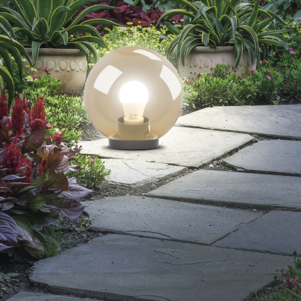 Садово-парковый светильник ЭРА НТУ 01-100-303 шар золотистый на опору / кронштейн IP44 Е27 max100Вт d300mm | Садово-парковые светильники