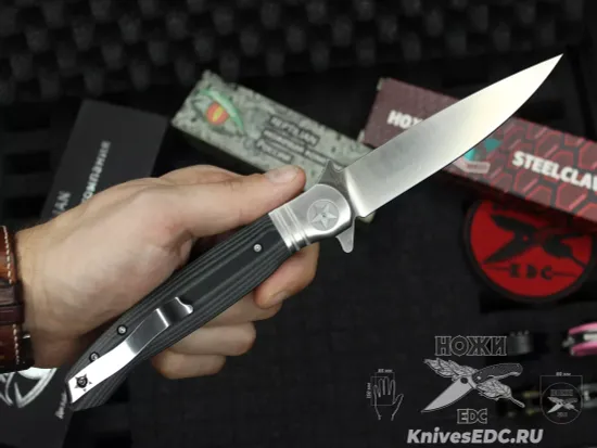 Складной нож REPTILIAN НКВД 03-1 c клинком из стали D2, рукоять зеленая микарта