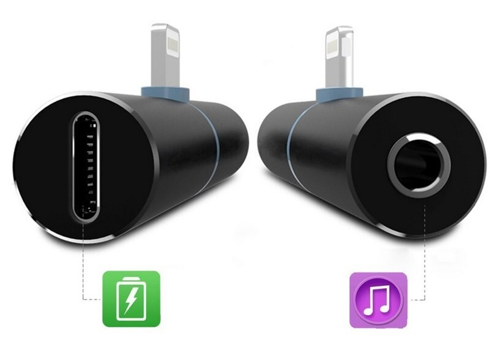 Переходник Lightning для наушников 3.5 и ЗУ Lightning Metall (черный)