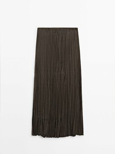 Massimo Dutti Юбка миди в складку, шоколадный