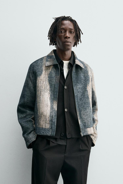 ZARA ЖАККАРДОВАЯ КУРТКА С АБСТРАКТНЫМ РИСУНКОМ, СИНИЙ/ИНДИГО