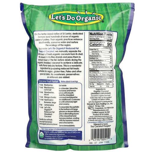 Edward & Sons, 100% органический измельченный кокос, без сахара и с пониженным содержанием жиров, 8,8 унции (250 г)