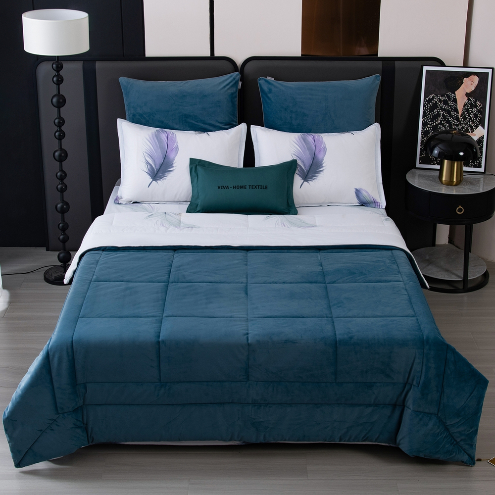 КПБ на резинке Сатин Velouria Luxe с Одеялом VLR018, Евро, 4 наволочки, простынь 180*200*25