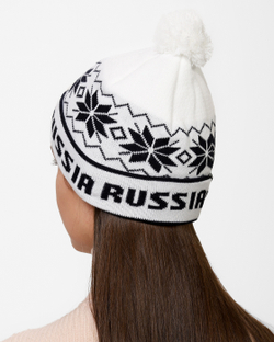 Женская шапка PRIVAL с отворотом RUSSIA-2 белый