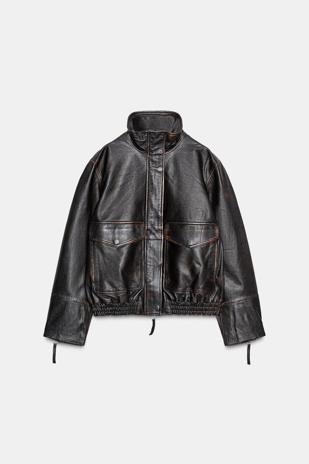 ZARA БОМБЕР ИЗ 100% КОЖИ — ZW COLLECTION LIMITED EDITION, ЧЕРНЫЙ