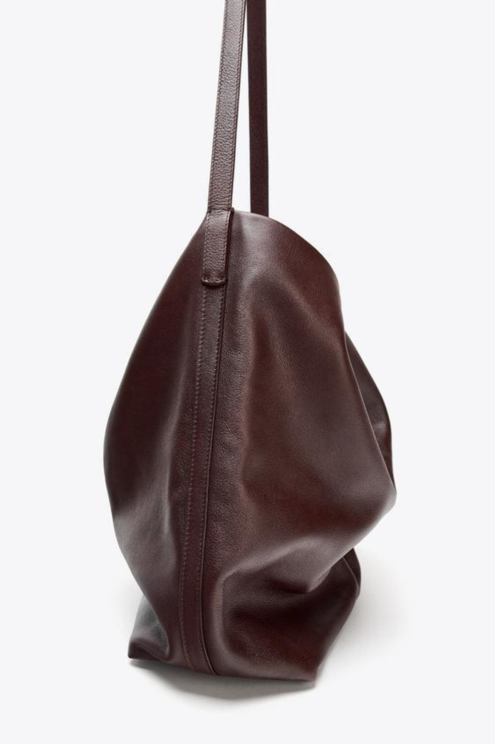 ZARA КОЖАНАЯ СУМКА-МЕШОК С ДВОЙНЫМ ОТДЕЛЕНИЕМ, БОРДОВО-КРАСНЫЙ