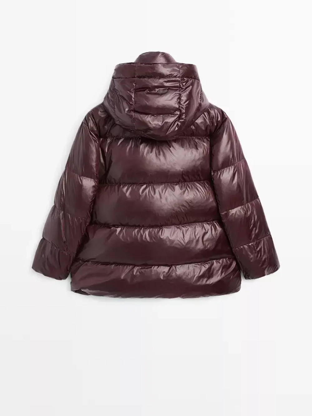 Massimo Dutti Короткая непромокаемая стеганая куртка с капюшоном, бордо