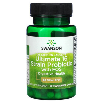 Пребиотики и пробиотики Swanson, Ultimate 16 Strain Probiotic, пробиотик из 16 штаммов с ФОС, 3,2 млрд КОЕ, 60 вегетарианских капсул EMBO Caps AP