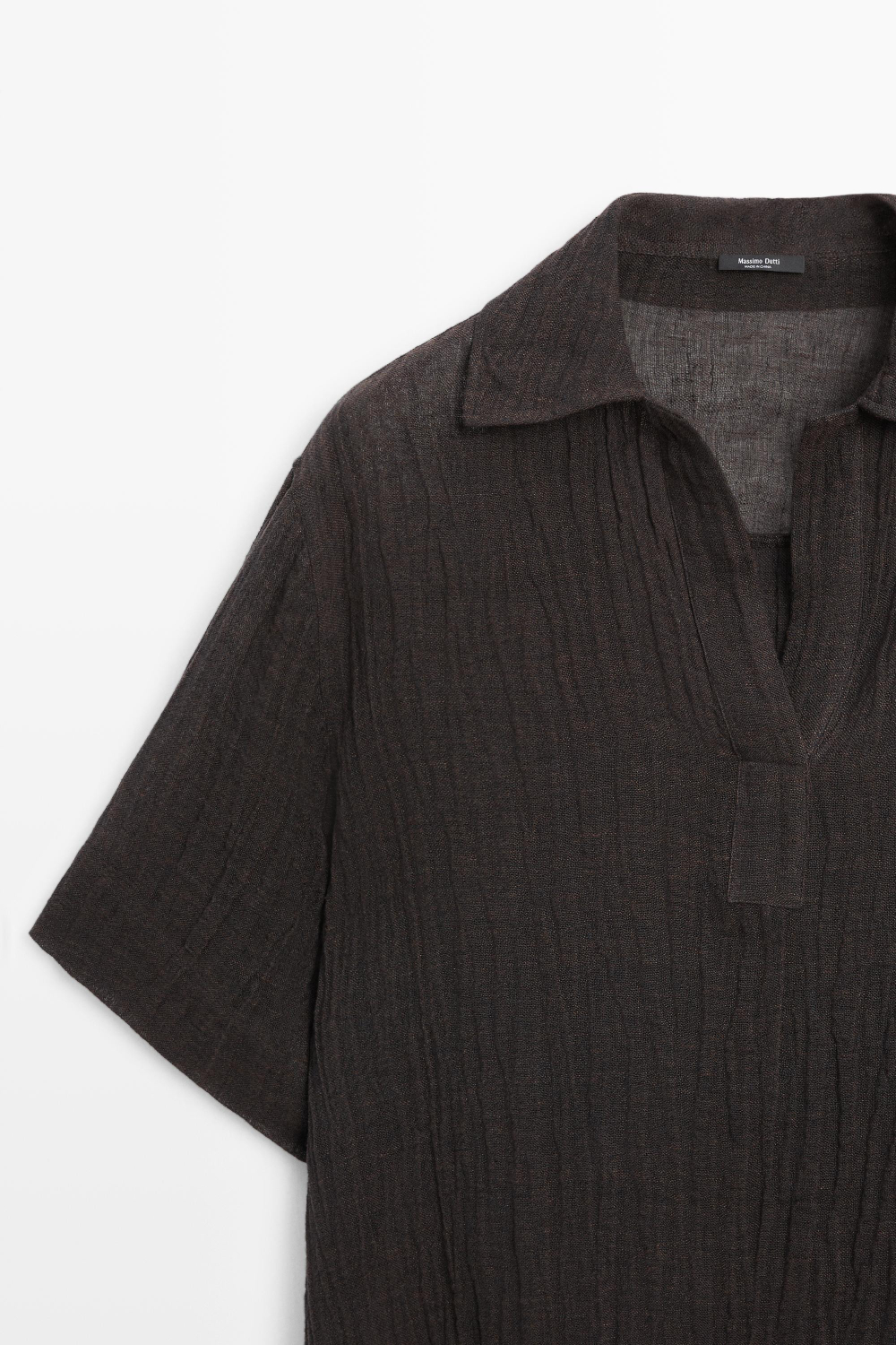 Massimo Dutti Блуза поло из струящегося смесового льна, коричневый