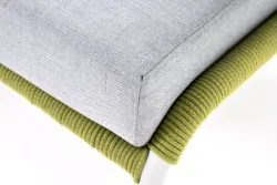 "Милан" диван 2-местный плетеный из роупа, каркас алюминий светло-серый (RAL7035) шагрень, роуп салатовый меланж круглый, ткань светло-серая