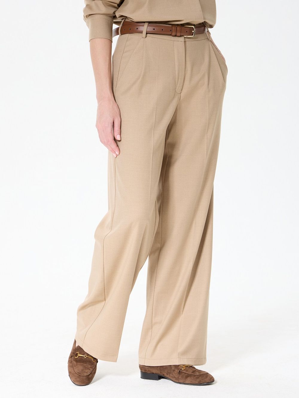 Брюки палаццо на молнии бежевая смесовая шерсть