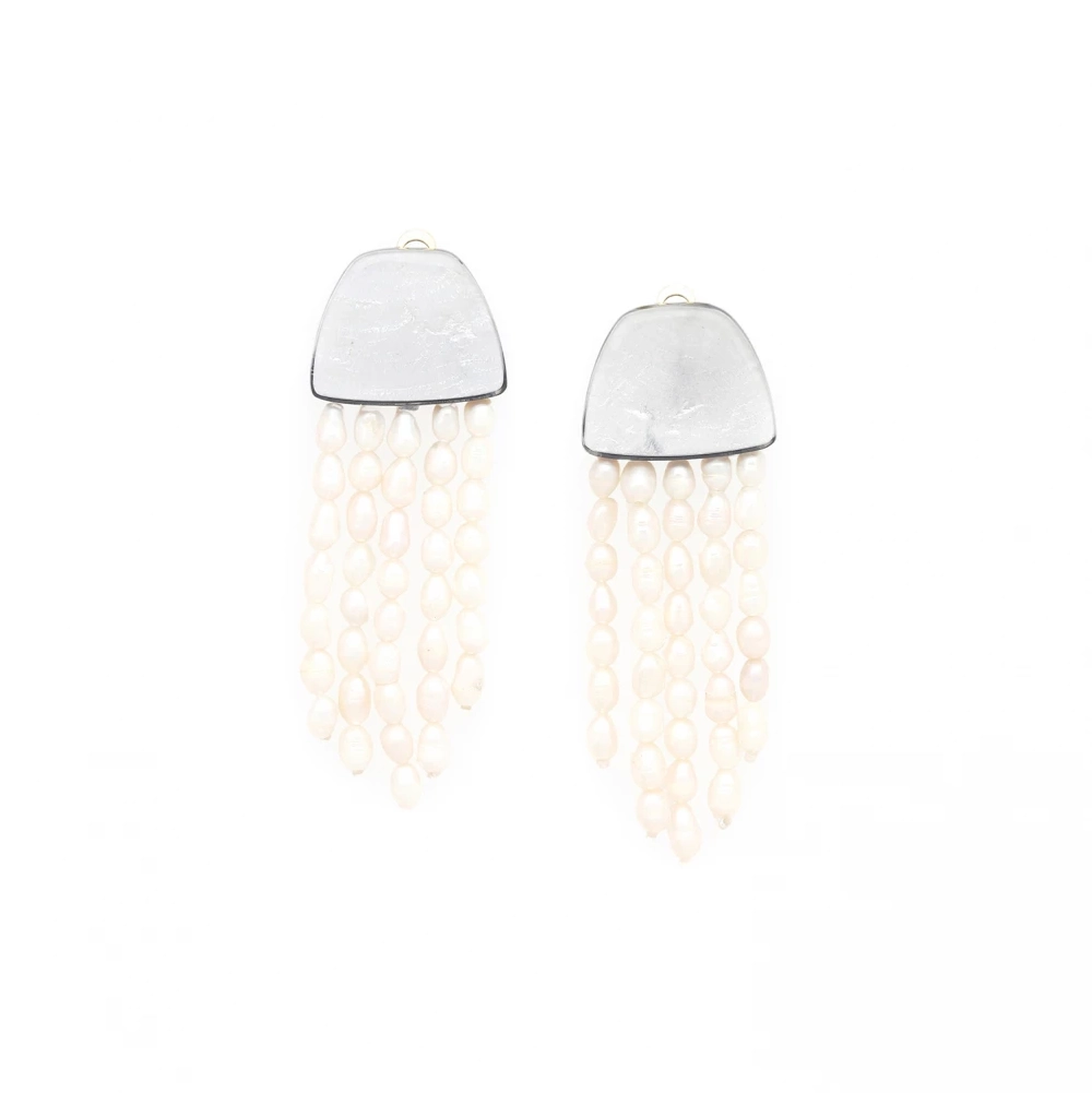 Клипсы Nature Bijoux, Moonlight, с ракушкой Capiz в смоле и жемчугом, NB24.1-11CP79388 (белый)