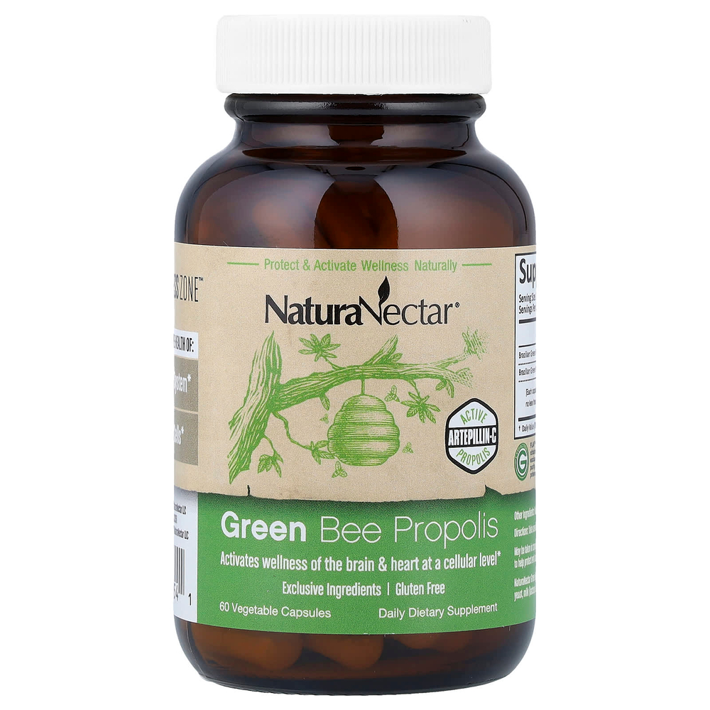 NaturaNectar, Green Bee Propolis, 60 вегетарианских капсул