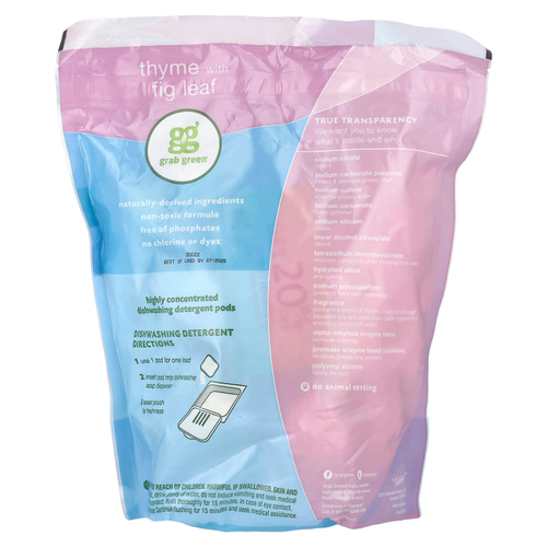 Grab Green, средство для мытья посуды в посудомоечной машине в капсулах, чабрец и инжирный лист, 60 загрузок, 1080 г (2 фунта)