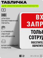 Табличка для обеспечения безопасности "Вход запрещен, только для сотрудников", для офиса, по охране труда для предприятия, организаций, 40х30 см, Silver Plane x Айдентика Технолоджи