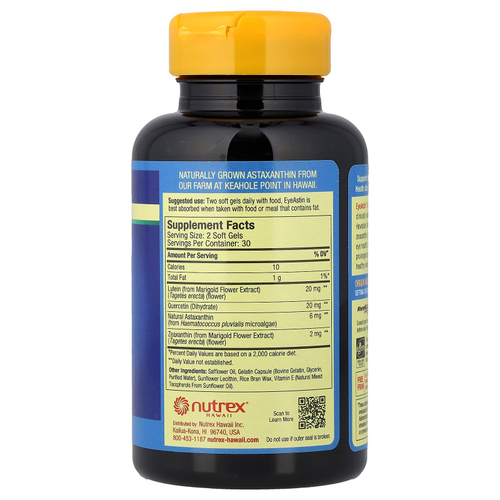 Nutrex Hawaii, BioAstin®, EyeAstin™, гавайский астаксантин, 60 капсул