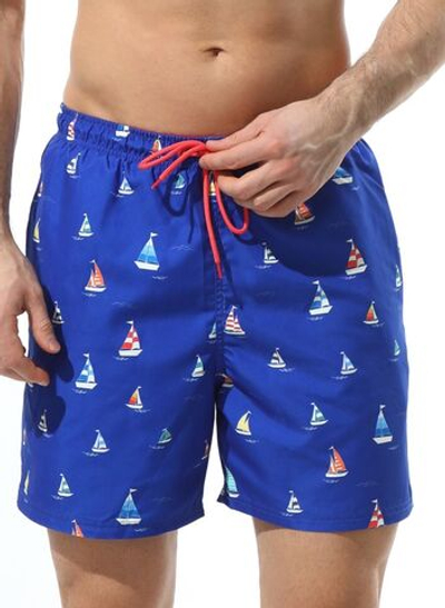 Мужские шорты с принтом в виде парусников (Размер: XXL) (Цвет: синий)