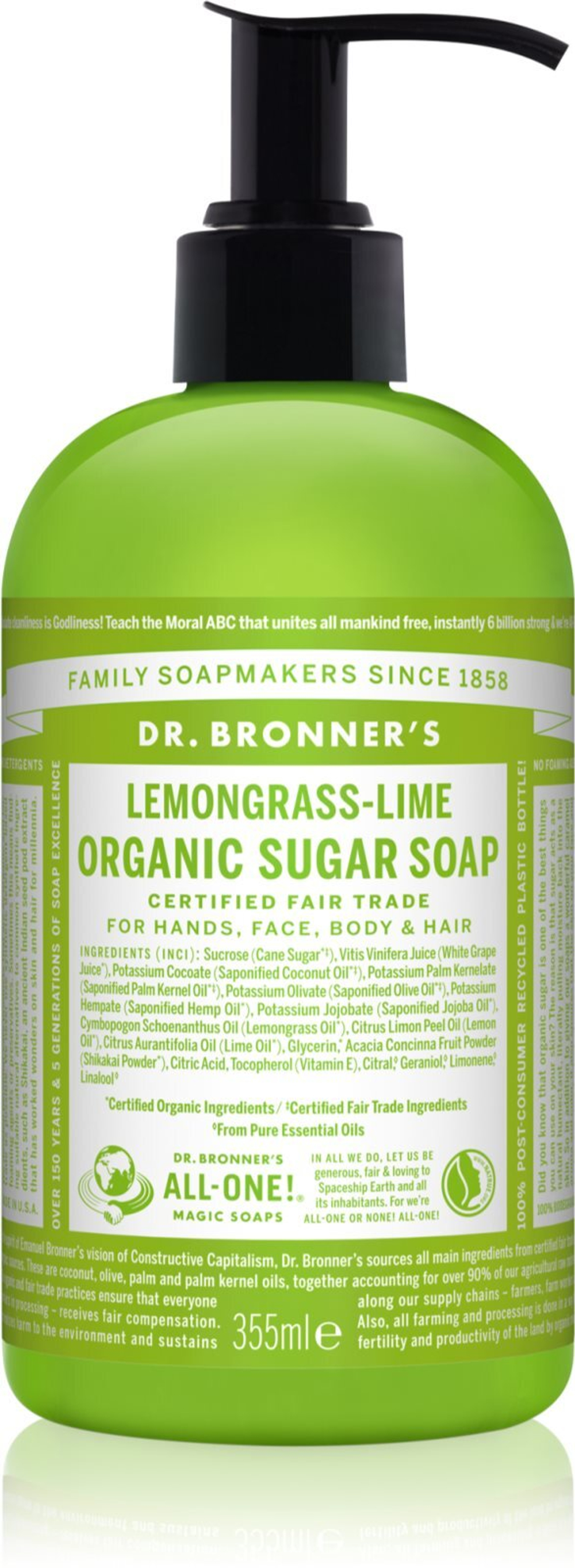 Dr. Bronner’s Lemongrass & Lime - жидкое мыло для тела и волос /   355  ml  / GTIN 0018787830550
