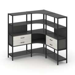 Shelf System Трехсекционный угловой стеллаж четырехярусный с ящиками SN.STMU-431 Антрацит/Дуб Наварр