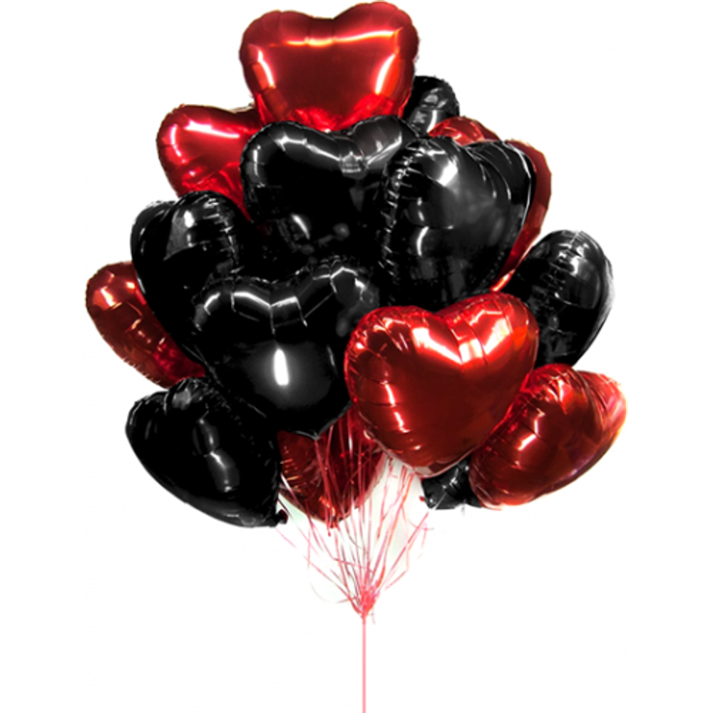 Букет шаров «Фольгированные Красно-Черные Сердца»