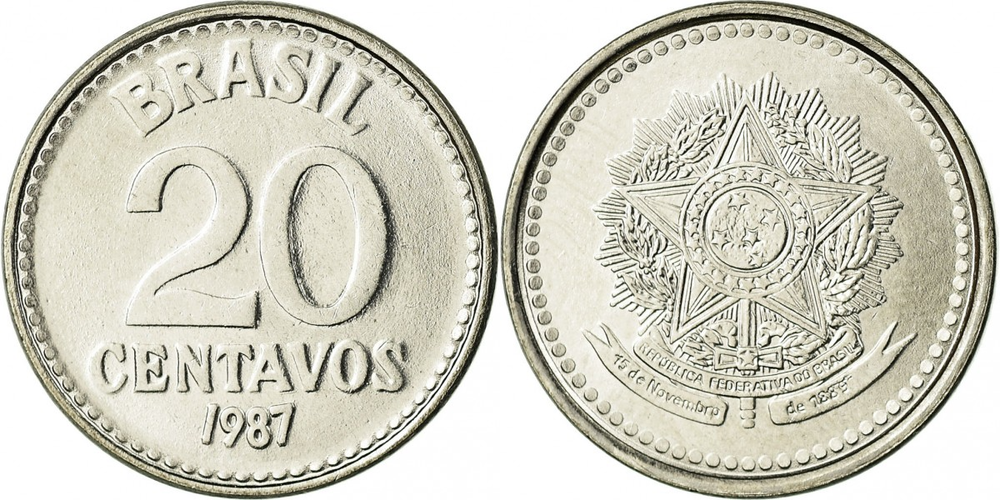 Бразилия 20 сентаво, 1986 - 1988 Герб XF