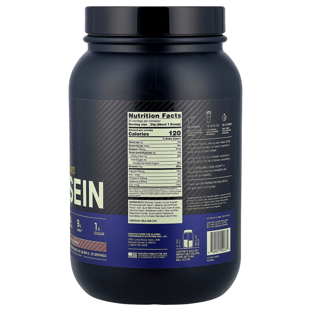 Optimum Nutrition, Gold Standard® 100% Casein, со вкусом шоколада, 850 г (1,87 фунта)