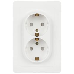 Розетка Intro Style 7-208-01 двойная с заземлением 2X2P+E Schuko со шторками, 16А-250В, IP20, СУ, белый | Intro