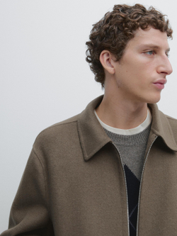 Massimo Dutti Куртка из смесовой шерсти с карманами, зеленоватый