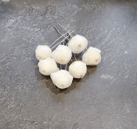 Набор шпилек "Розы" органза, 10 шт, белый