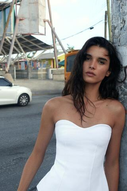 ZARA ТОП БАНДО С ВЫРЕЗОМ СЕРДЕЧКОМ, БЕЛЫЙ