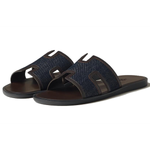 Hermes Izmere leather Round Toe Hooded slippers Men's Blue, H232814Z H48