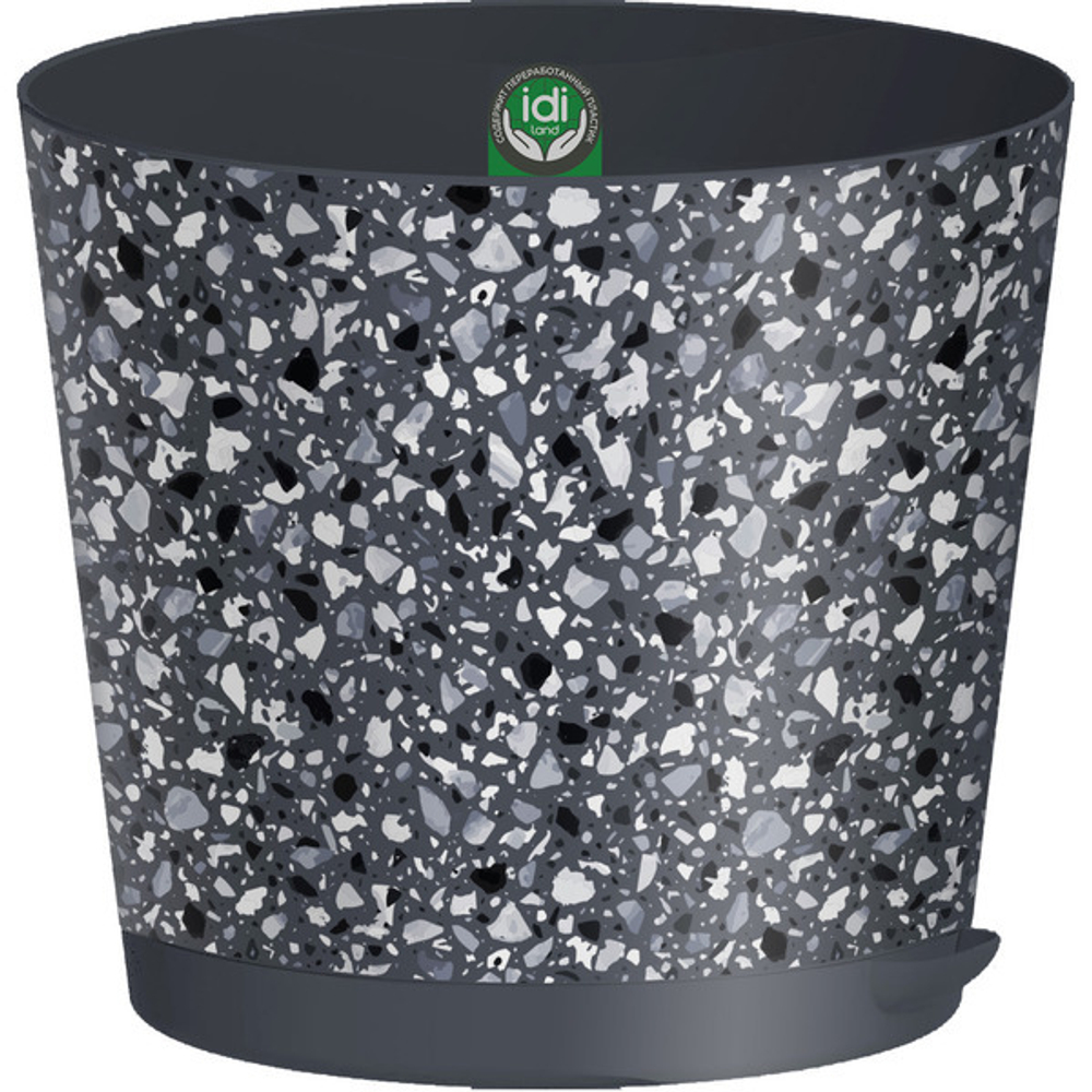 Горшок для цветов пластиковый 4л d-20см «Stone Flower» с прикорневым поливом с декором серый