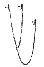 Черные зажимы на соски и клитор на цепочке Deluxe Nipple & Clit Clamps (Цвет: черный)