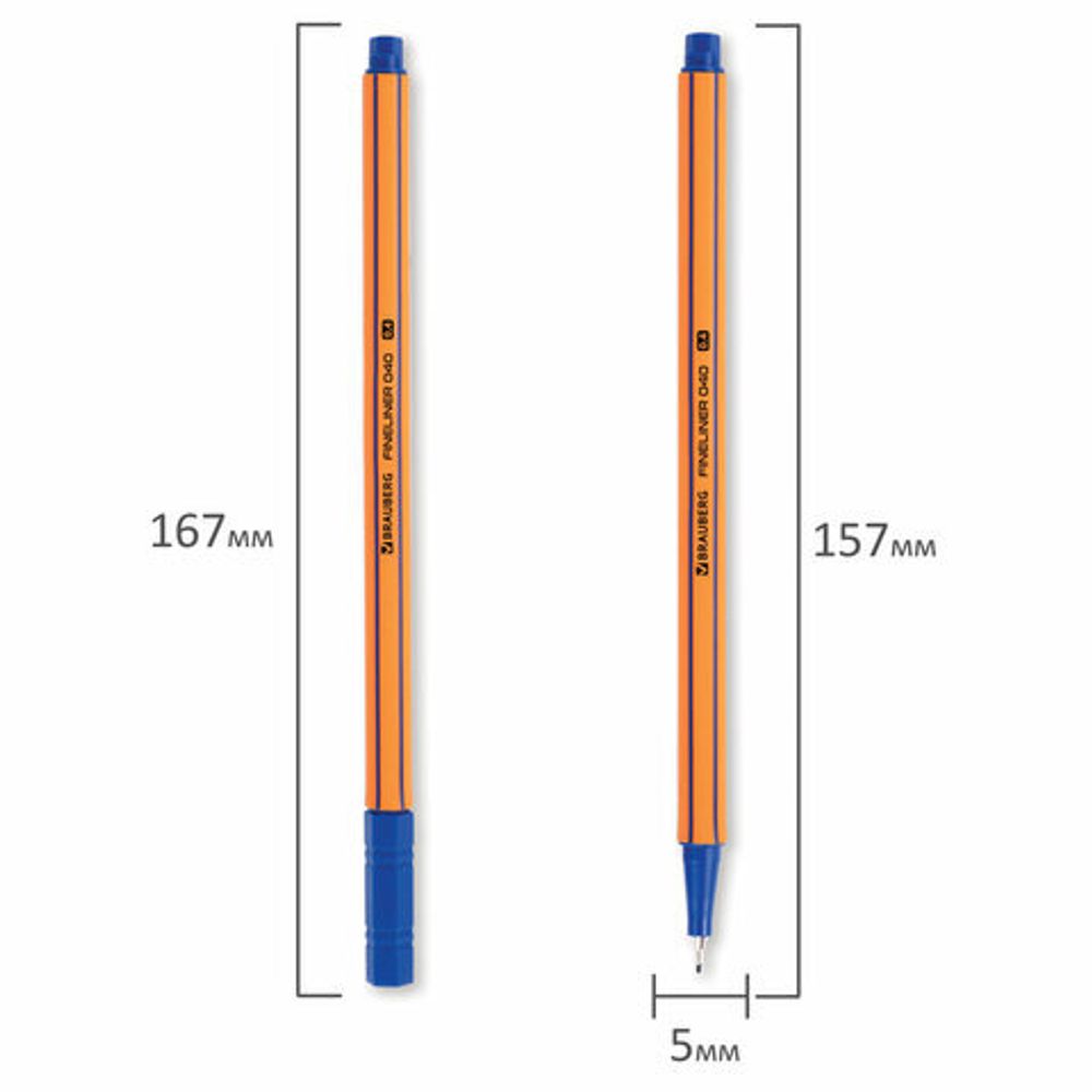 Ручка капиллярная (линер) СИНЯЯ, BRAUBERG "FINE 040", шестигранная, линия письма 0,4 мм, 144140