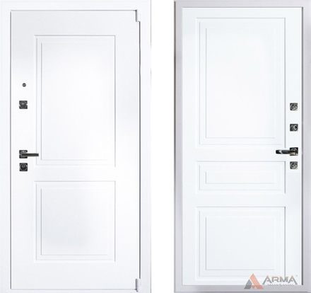 Входная белая металлическая дверь  Нео Вайт 23 эмаль белая RAL 9003, без текстуры (фурнитура ХРОМ блестящий)