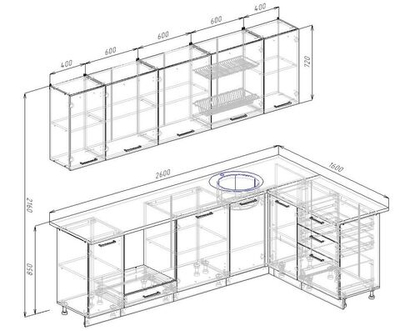 Кухонный гарнитур угловой Лофт 2600 1600 мм глубокая столешница 26 мм, ЛДСП, просторная угловая кухня с вместительными шкафами, ящиками