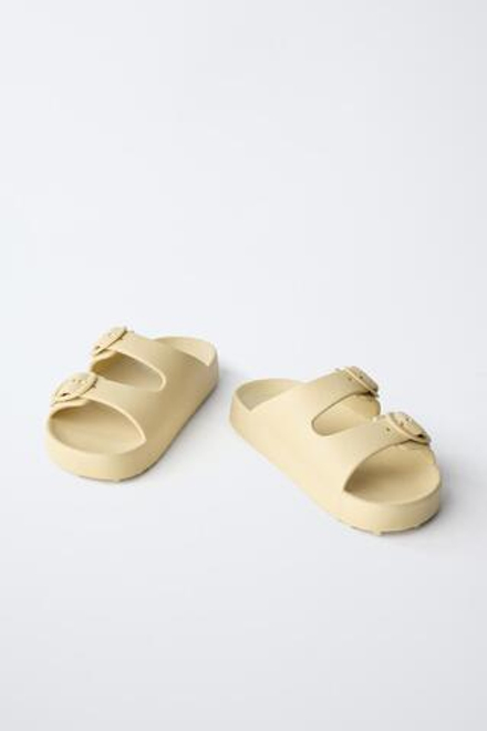 ZARA РЕЗИНОВЫЕ ТАПОЧКИ С ПРЯЖКАМИ, ЖЕЛТЫЙ