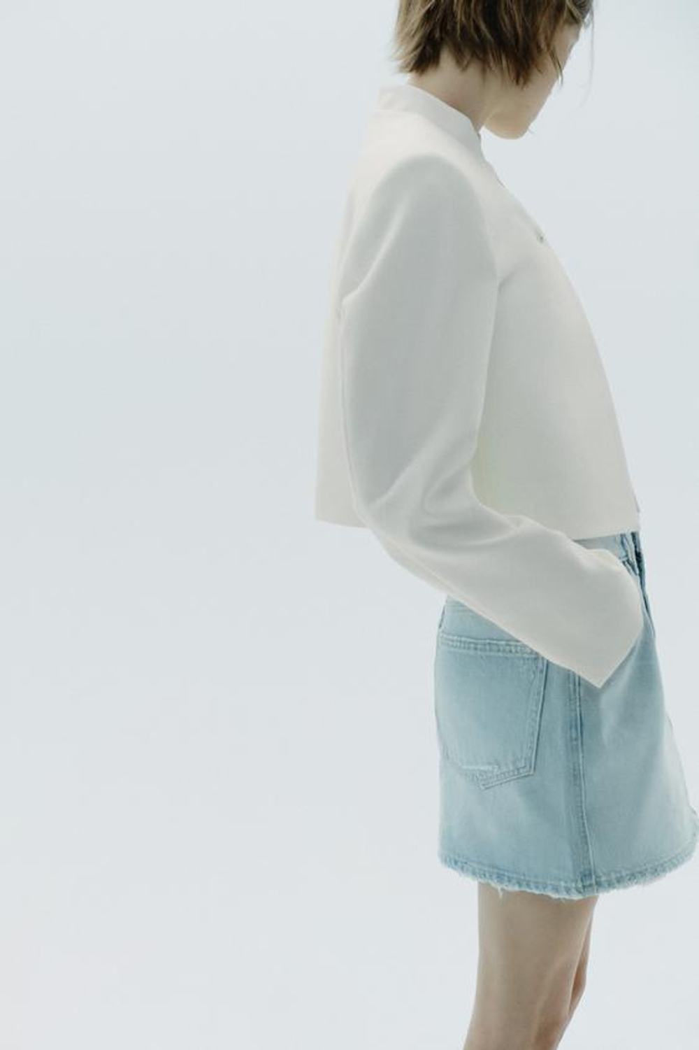 ZARA ДЖИНСОВАЯ ЮБКА TRF С РАЗРЕЗАМИ, НЕБЕСНО-ГОЛУБОЙ