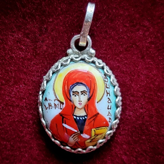 Икона с финифтью святая Зинаида кулон ручная роспись