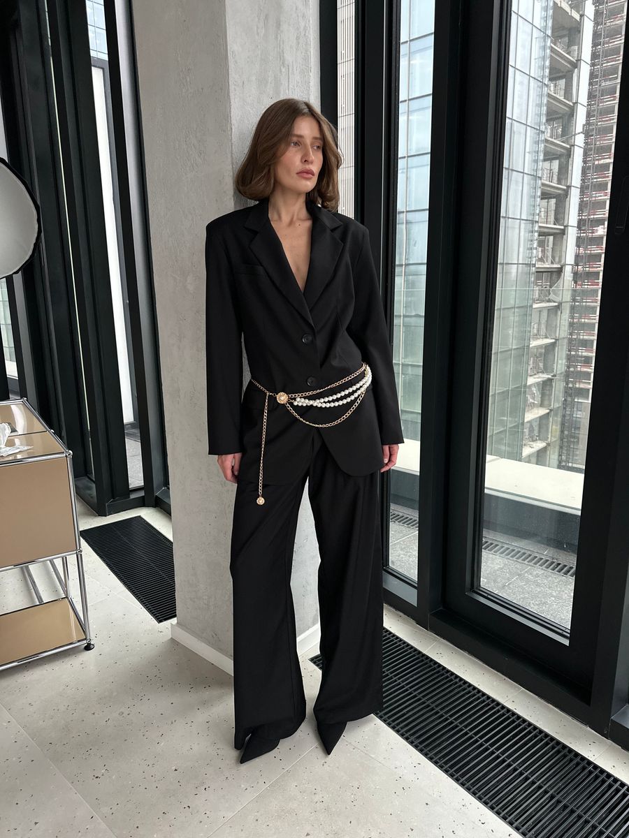 Брюки из вискозы на заниженной талии черные