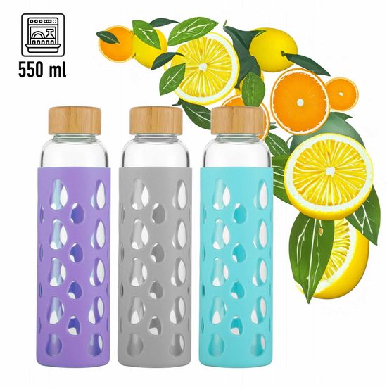 Бутылка для воды 550 мл. Kamille KM 9023 стеклянная в силиконовом чехле