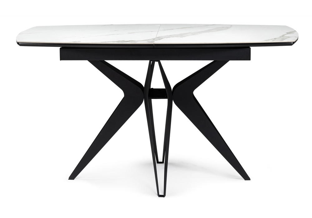 Керамический стол Woodville Риполь 140(180)х80 белый мрамор snow white, черный, ножки черные