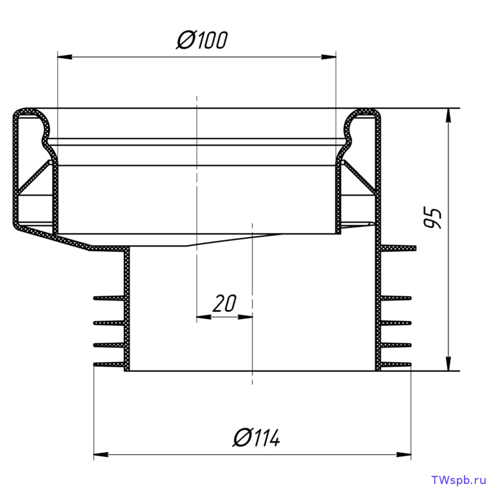 МАНЖЕТА РТП ЭКСЦЕНТРИКОВАЯ 20ММ ДЛЯ УНИТАЗА 100*114 W0410