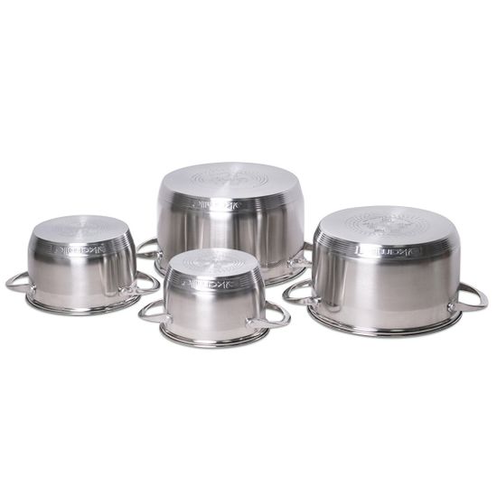 Набор кастрюль 8 предметов 1,8 л; 2,3 л; 3,3 л; 5,8 л. Kamille KM 4708S из нержавеющей стали 7-ми слойное дно