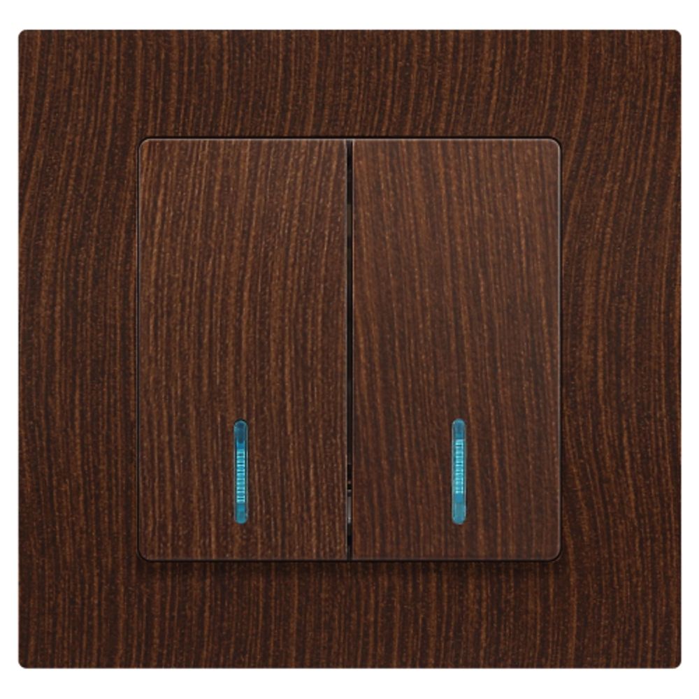 Выключатель Intro Accent 6-105-10 двойной с подсветкой, 10А-250В, IP20, СУ, AL/CU, венге | Intro