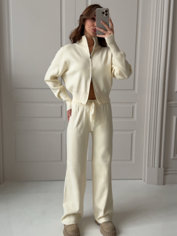 Комплект вязаный, кардиган на молнии и брюки на завязке